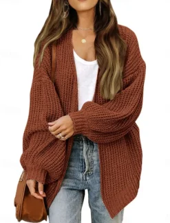 Women's Sweater Cardigan Elegant Fashion Streetwear Pure Color Open Front Knitted Long Sleeve Regular Tops Knit Outdoor Daily Weekend Black Pink Fall Winter Women Cardigans & Outerwears