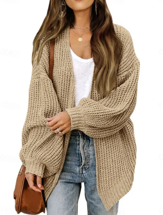 Women's Sweater Cardigan Elegant Fashion Streetwear Pure Color Open Front Knitted Long Sleeve Regular Tops Knit Outdoor Daily Weekend Black Pink Fall Winter Women Cardigans & Outerwears