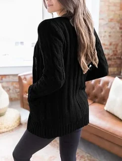 Best Women's Sweater Cardigan Elegant Fashion Streetwear Solid Color V Neck Pocket Knitted Long Sleeve Regular Tops Knit Outdoor Daily Weekend Black White Fall Winter Women Cardigans & Outerwears