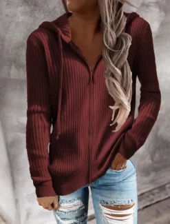 Hot Women's Sweater Cardigan Elegant Fashion Streetwear Solid Color Hooded Zipper Knitted Long Sleeve Regular Tops Knit Outdoor Daily Weekend Black White Fall Winter Women Cardigans & Outerwears