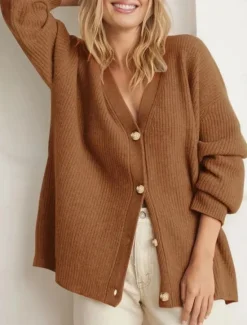 Outlet Women's Sweater Cardigan Elegant Fashion Streetwear Pure Color V Neck Pocket Knitted Long Sleeve Regular Tops Knit Outdoor Daily Weekend Black White Fall Winter Women Cardigans & Outerwears