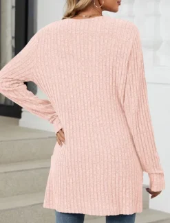 Online Women's Sweater Cardigan Elegant Fashion Streetwear Pure Color Open Front Pocket Knitted Long Sleeve Regular Tops Knit Outdoor Daily Weekend Pink Blue Fall Winter Women Cardigans & Outerwears