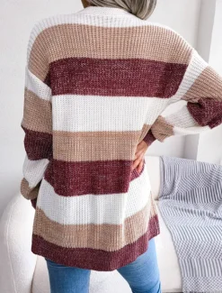 Hot Women's Sweater Cardigan Elegant Fashion Streetwear Striped Pure Color Open Front Knitted Long Sleeve Regular Tops Knit Outdoor Daily Weekend Black Wine Fall Winter Women Cardigans & Outerwears