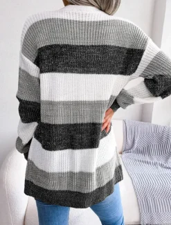 Hot Women's Sweater Cardigan Elegant Fashion Streetwear Striped Pure Color Open Front Knitted Long Sleeve Regular Tops Knit Outdoor Daily Weekend Black Wine Fall Winter Women Cardigans & Outerwears
