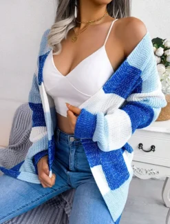 Hot Women's Sweater Cardigan Elegant Fashion Streetwear Striped Pure Color Open Front Knitted Long Sleeve Regular Tops Knit Outdoor Daily Weekend Black Wine Fall Winter Women Cardigans & Outerwears