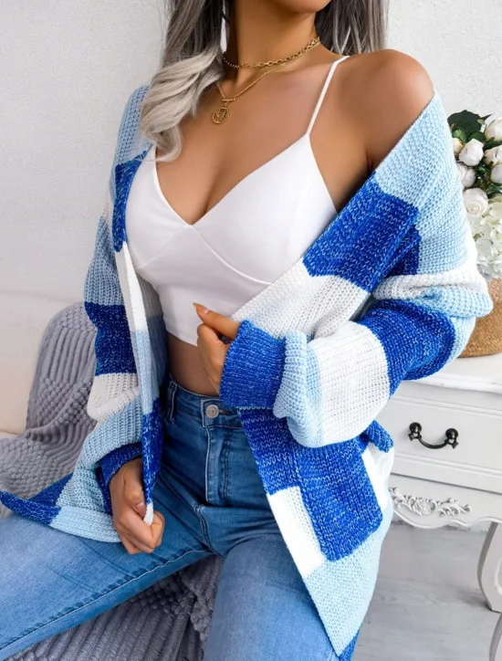 Hot Women's Sweater Cardigan Elegant Fashion Streetwear Striped Pure Color Open Front Knitted Long Sleeve Regular Tops Knit Outdoor Daily Weekend Black Wine Fall Winter Women Cardigans & Outerwears