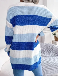 Hot Women's Sweater Cardigan Elegant Fashion Streetwear Striped Pure Color Open Front Knitted Long Sleeve Regular Tops Knit Outdoor Daily Weekend Black Wine Fall Winter Women Cardigans & Outerwears