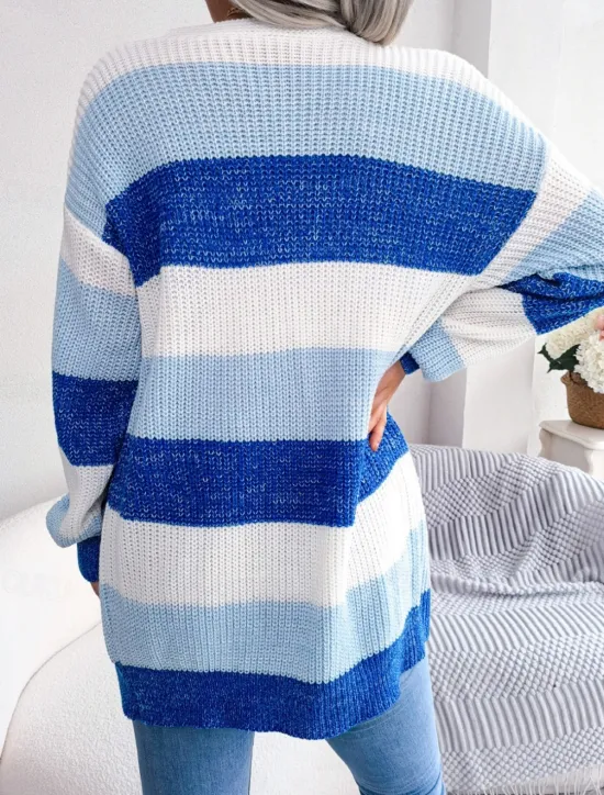 Hot Women's Sweater Cardigan Elegant Fashion Streetwear Striped Pure Color Open Front Knitted Long Sleeve Regular Tops Knit Outdoor Daily Weekend Black Wine Fall Winter Women Cardigans & Outerwears