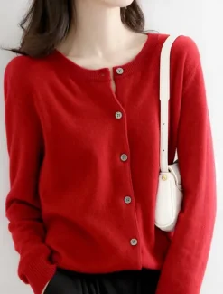 Discount Women's Sweater Cardigan Elegant Fashion Streetwear Pure Color Crew Neck Pocket Knitted Long Sleeve Regular Tops Knit Outdoor Daily Weekend Black White Fall Winter Women Cardigans & Outerwears