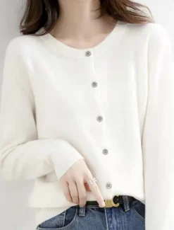 Discount Women's Sweater Cardigan Elegant Fashion Streetwear Pure Color Crew Neck Pocket Knitted Long Sleeve Regular Tops Knit Outdoor Daily Weekend Black White Fall Winter Women Cardigans & Outerwears