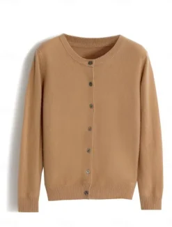Discount Women's Sweater Cardigan Elegant Fashion Streetwear Pure Color Crew Neck Pocket Knitted Long Sleeve Regular Tops Knit Outdoor Daily Weekend Black White Fall Winter Women Cardigans & Outerwears