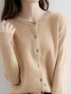 Discount Women's Sweater Cardigan Elegant Fashion Streetwear Pure Color Crew Neck Pocket Knitted Long Sleeve Regular Tops Knit Outdoor Daily Weekend Black White Fall Winter Women Cardigans & Outerwears