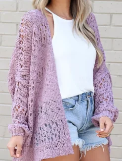Discount Women's Sweater Cardigan Elegant Fashion Streetwear Pure Color Open Front Pocket Knitted Long Sleeve Regular Tops Knit Outdoor Daily Weekend White Purple Fall Winter Women Cardigans & Outerwears