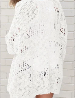 Discount Women's Sweater Cardigan Elegant Fashion Streetwear Pure Color Open Front Pocket Knitted Long Sleeve Regular Tops Knit Outdoor Daily Weekend White Purple Fall Winter Women Cardigans & Outerwears