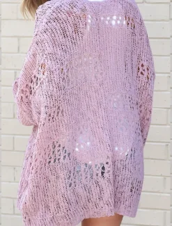 Discount Women's Sweater Cardigan Elegant Fashion Streetwear Pure Color Open Front Pocket Knitted Long Sleeve Regular Tops Knit Outdoor Daily Weekend White Purple Fall Winter Women Cardigans & Outerwears