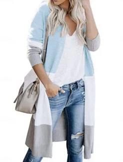 Women's Sweater Cardigan Elegant Fashion Streetwear Striped Open Front Pocket Knitted Long Sleeve Long Tops Knit Outdoor Daily Weekend Black Yellow Fall Winter Women Cardigans & Outerwears