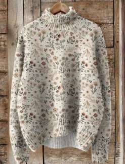 Sale Women's Sweater Cardigan Elegant Fashion Streetwear Floral Turtleneck Floral Buttons Knitted Long Sleeve Regular Tops Knit Outdoor Daily Weekend Yellow Navy Blue Fall Winter Women Cardigans & Outerwears|Pullovers & Tops
