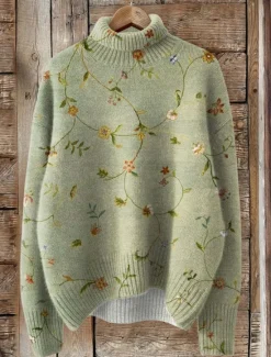 Sale Women's Sweater Cardigan Elegant Fashion Streetwear Floral Turtleneck Floral Buttons Knitted Long Sleeve Regular Tops Knit Outdoor Daily Weekend Yellow Navy Blue Fall Winter Women Cardigans & Outerwears|Pullovers & Tops