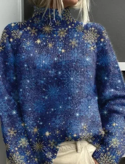 Sale Women's Sweater Cardigan Elegant Fashion Streetwear Floral Turtleneck Floral Buttons Knitted Long Sleeve Regular Tops Knit Outdoor Daily Weekend Yellow Navy Blue Fall Winter Women Cardigans & Outerwears|Pullovers & Tops