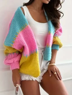 Outlet Women's Sweater Cardigan Fashion Streetwear Casual Pure Color Open Front Knitted Long Sleeve Regular Tops Knit Outdoor Daily Weekend Pink Orange Fall Winter Women Cardigans & Outerwears