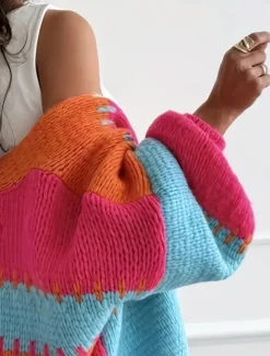 Outlet Women's Sweater Cardigan Fashion Streetwear Casual Pure Color Open Front Knitted Long Sleeve Regular Tops Knit Outdoor Daily Weekend Pink Orange Fall Winter Women Cardigans & Outerwears