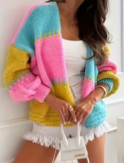 Outlet Women's Sweater Cardigan Fashion Streetwear Casual Pure Color Open Front Knitted Long Sleeve Regular Tops Knit Outdoor Daily Weekend Pink Orange Fall Winter Women Cardigans & Outerwears