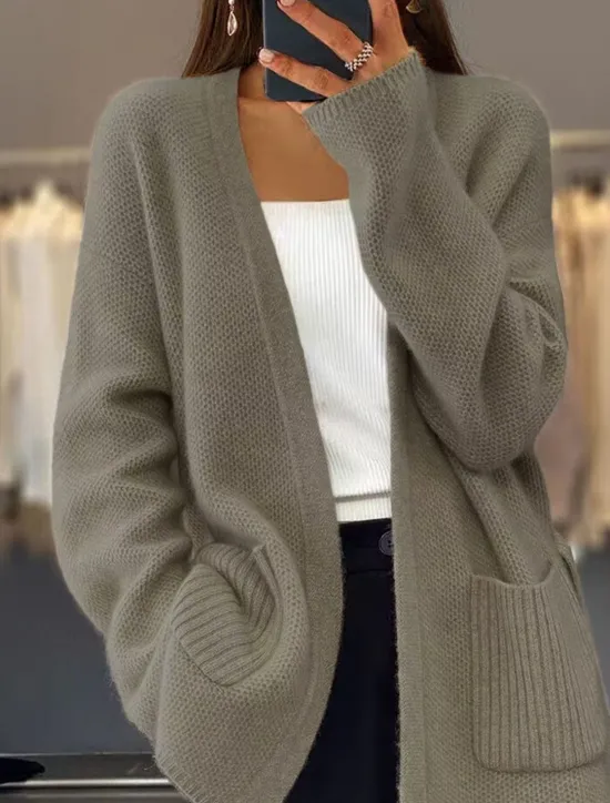 Discount Women's Sweater Cardigan Sweater Jacket V Neck Knit Lace up Pocket Knitted Drop Shoulder Spring Fall Home Daily Weekend Daily Casual Soft Long Sleeve Pure Color Camel Beige Women Cardigans & Outerwears