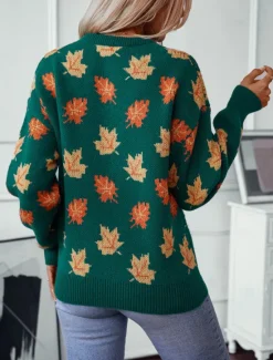 Hot Women's Sweater Casual Graphic Crew Neck Print Long Sleeve Regular Tops Knit Weekend Black Green Fall Winter Women Pullovers & Tops