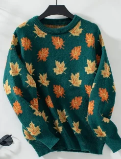 Hot Women's Sweater Casual Graphic Crew Neck Print Long Sleeve Regular Tops Knit Weekend Black Green Fall Winter Women Pullovers & Tops