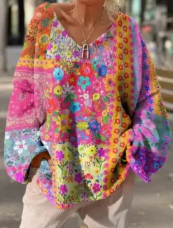 Hot Women's Sweater Casual Soft Floral Graphic Ribbed V Neck Knitted Print Long Sleeve Regular Tops Knit Outdoor Daily Weekend Pink Blue Fall Winter Women Pullovers & Tops