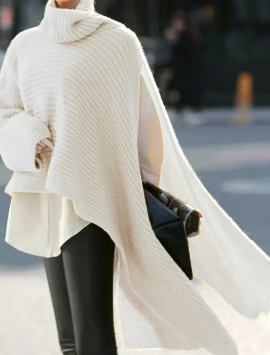 Women's Sweater Casual Soft Pure Color Ribbed Turtleneck Split Knitted Long Sleeve Regular Tops Knit Outdoor Daily Weekend White Yellow Fall Winter Women Pullovers & Tops