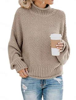 Women's Sweater Casual Soft Pure Color Ribbed Crew Neck Knitted Long Sleeve Regular Tops Knit Outdoor Daily Weekend Orange Khaki Fall Winter Women Hoodies & Sweatshirts
