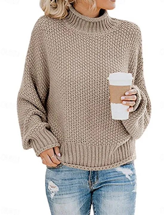 Women's Sweater Casual Soft Pure Color Ribbed Crew Neck Knitted Long Sleeve Regular Tops Knit Outdoor Daily Weekend Orange Khaki Fall Winter Women Hoodies & Sweatshirts