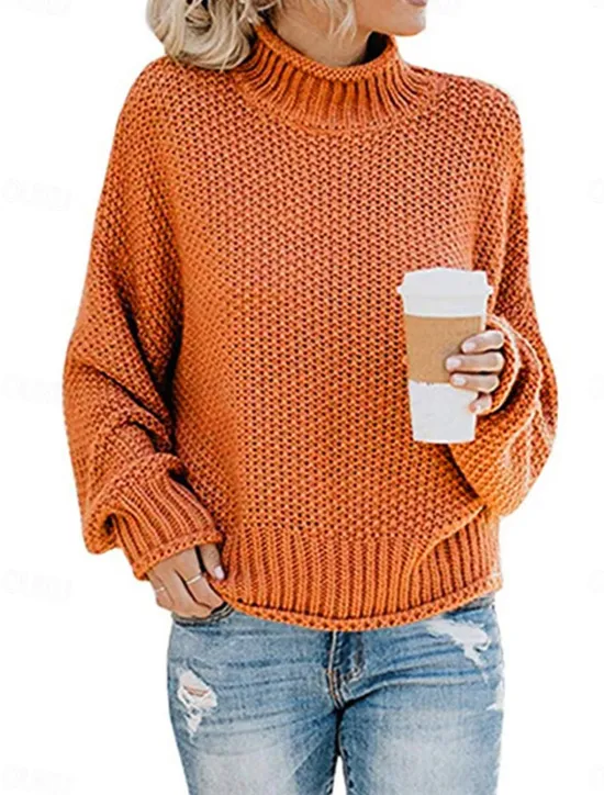 Women's Sweater Casual Soft Pure Color Ribbed Crew Neck Knitted Long Sleeve Regular Tops Knit Outdoor Daily Weekend Orange Khaki Fall Winter Women Hoodies & Sweatshirts