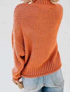 Women's Sweater Casual Soft Pure Color Ribbed Crew Neck Knitted Long Sleeve Regular Tops Knit Outdoor Daily Weekend Orange Khaki Fall Winter Women Hoodies & Sweatshirts