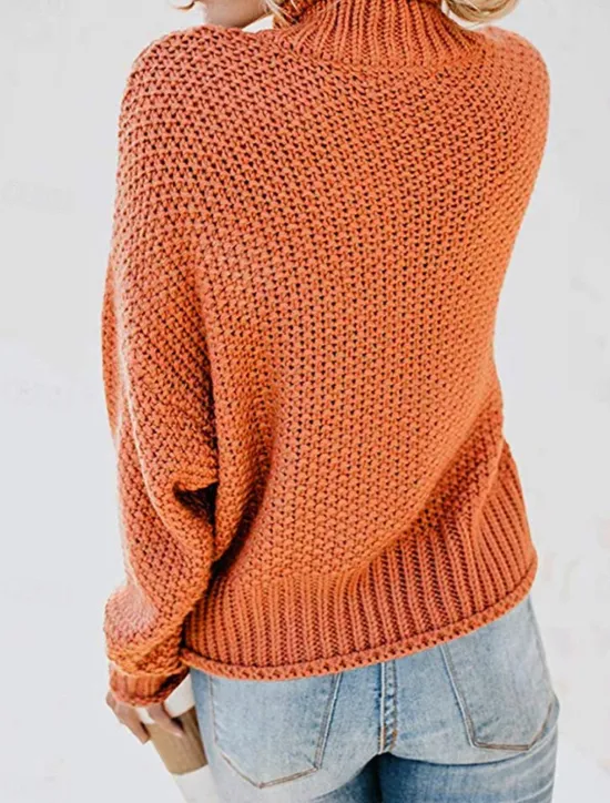 Women's Sweater Casual Soft Pure Color Ribbed Crew Neck Knitted Long Sleeve Regular Tops Knit Outdoor Daily Weekend Orange Khaki Fall Winter Women Hoodies & Sweatshirts