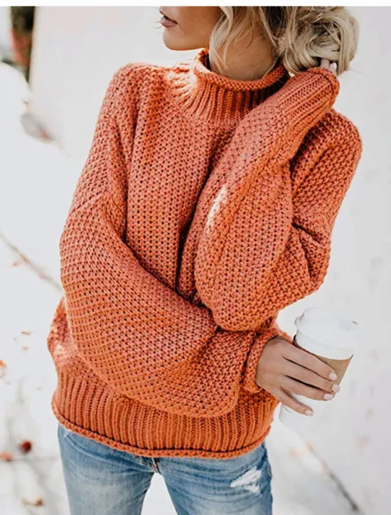 Women's Sweater Casual Soft Pure Color Ribbed Crew Neck Knitted Long Sleeve Regular Tops Knit Outdoor Daily Weekend Orange Khaki Fall Winter Women Hoodies & Sweatshirts