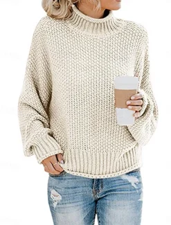 Women's Sweater Casual Soft Pure Color Ribbed Crew Neck Knitted Long Sleeve Regular Tops Knit Outdoor Daily Weekend Orange Khaki Fall Winter Women Hoodies & Sweatshirts