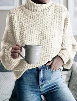 Women's Sweater Casual Soft Pure Color Ribbed Crew Neck Knitted Long Sleeve Regular Tops Knit Outdoor Daily Weekend Orange Khaki Fall Winter Women Hoodies & Sweatshirts
