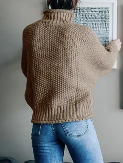 Women's Sweater Casual Soft Pure Color Ribbed Crew Neck Knitted Long Sleeve Regular Tops Knit Outdoor Daily Weekend Orange Khaki Fall Winter Women Hoodies & Sweatshirts