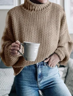 Women's Sweater Casual Soft Pure Color Ribbed Crew Neck Knitted Long Sleeve Regular Tops Knit Outdoor Daily Weekend Orange Khaki Fall Winter Women Hoodies & Sweatshirts