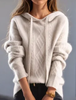 Clearance Women's Sweater Casual Soft Pure Color Cable Hooded Knitted Long Sleeve Regular Tops Knit Outdoor Daily Weekend Camel Brown Fall Winter Women Pullovers & Tops