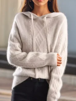 Clearance Women's Sweater Casual Soft Pure Color Cable Hooded Knitted Long Sleeve Regular Tops Knit Outdoor Daily Weekend Camel Brown Fall Winter Women Pullovers & Tops