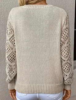 Hot Women's Sweater Casual Soft Pure Color Ribbed Crew Neck Knitted Long Sleeve Regular Tops Knit Outdoor Daily Weekend Black White Fall Winter Women Pullovers & Tops