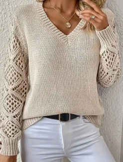 Hot Women's Sweater Casual Soft Pure Color Ribbed Crew Neck Knitted Long Sleeve Regular Tops Knit Outdoor Daily Weekend Black White Fall Winter Women Pullovers & Tops