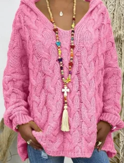 Discount Women's Sweater Casual Soft Pure Color Chunky Hooded Knitted Long Sleeve Regular Tops Knit Outdoor Daily Weekend Pink Blue Fall Winter Women Pullovers & Tops