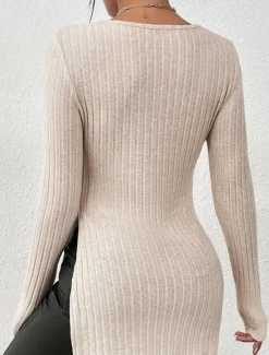 Women's Sweater Casual Soft Pure Color Ribbed V Neck Lace Patchwork Buttons Long Sleeve Long Tops Knit Outdoor Daily Weekend Fall Winter Women Pullovers & Tops