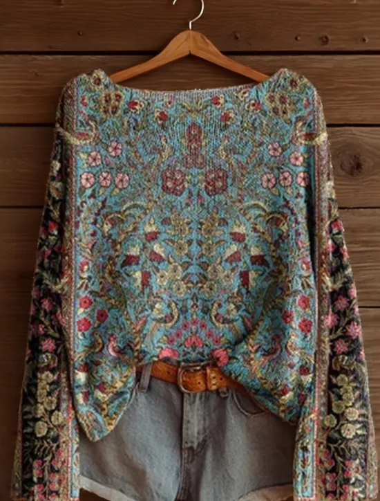 Women's Sweater Casual Soft Floral Graphic Ribbed Boat Neck Floral Knitted Print Long Sleeve Regular Tops Knit Outdoor Daily Weekend Yellow Pink Spring Fall Women Pullovers & Tops