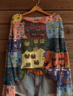 Women's Sweater Casual Soft Floral Graphic Ribbed Boat Neck Floral Knitted Print Long Sleeve Regular Tops Knit Outdoor Daily Weekend Yellow Pink Spring Fall Women Pullovers & Tops