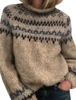 New Women's Sweater Casual Soft Geometric Ribbed Turtleneck Knitted Long Sleeve Regular Tops Knit Outdoor Daily Weekend Khaki Gray Fall Winter Women Pullovers & Tops